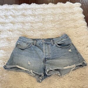 We The Free Light Blue Distressed Jean Shorts